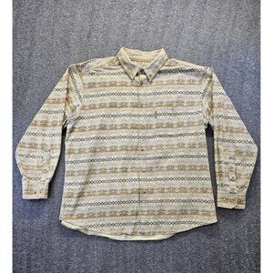Woolrich Button Up Shirt Mens Size XL Shale Aztec Stripe 100% Cotton Vtg